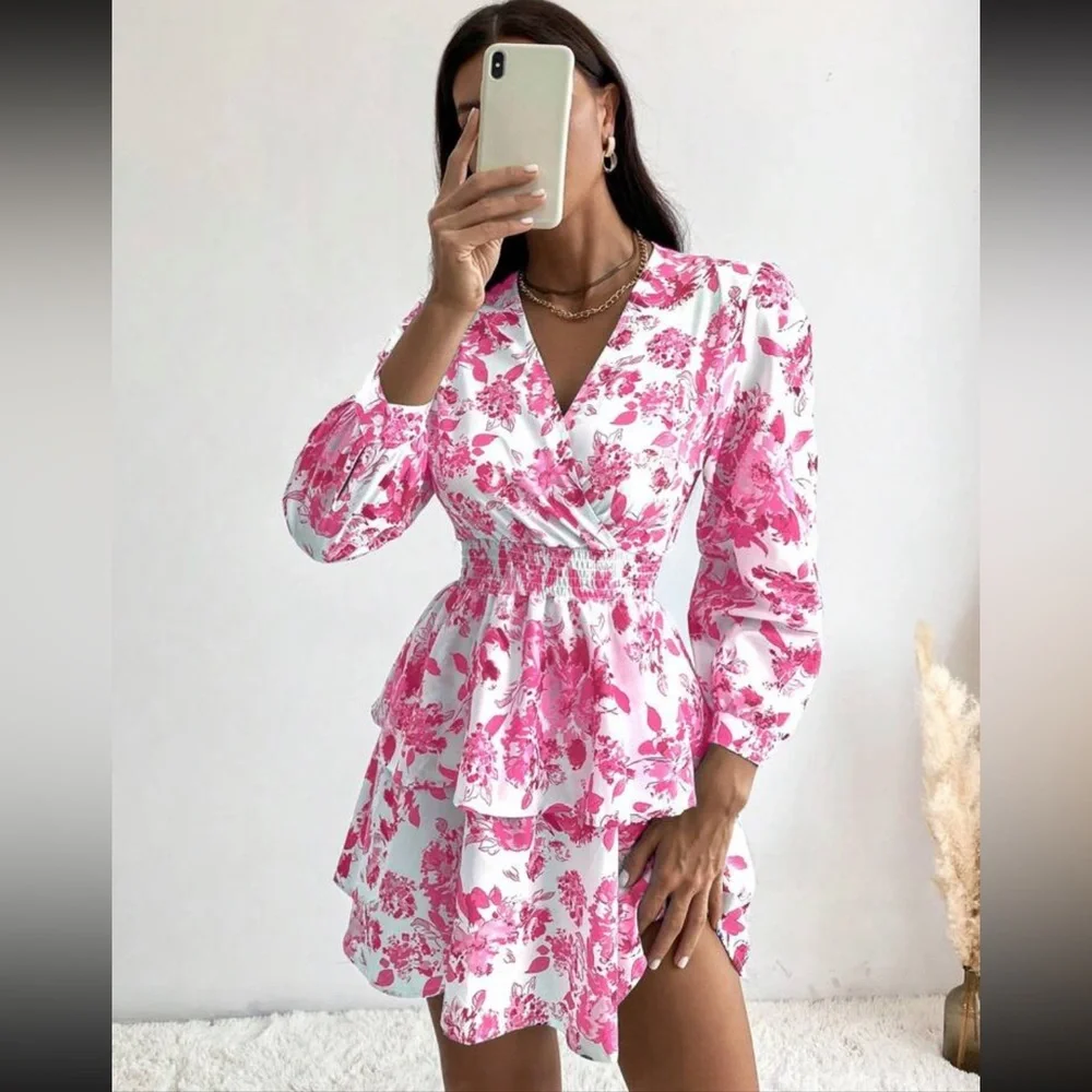 Boho floral print t shirred waist dress - Picture 3 of 13